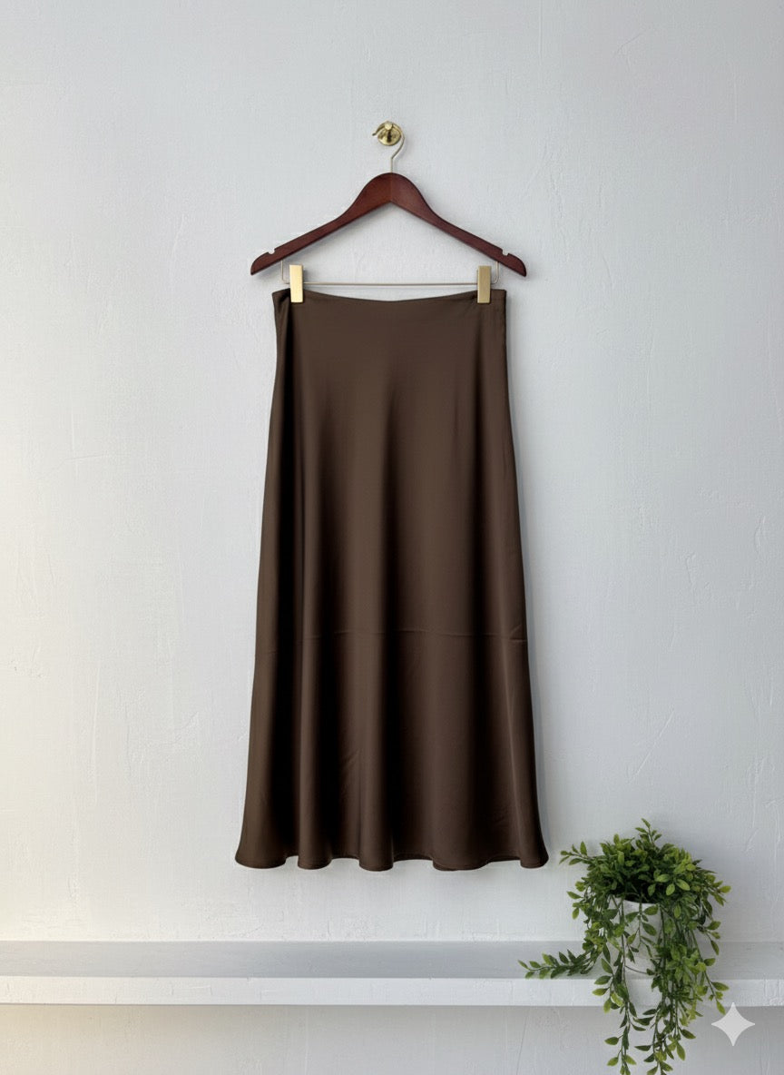 Glow Satin Skirt - Brown