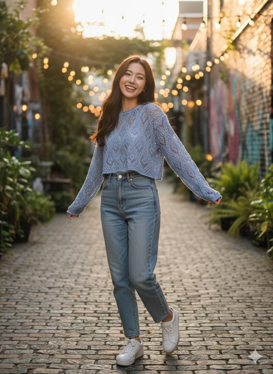 Leaf Lace Jumper - Blue