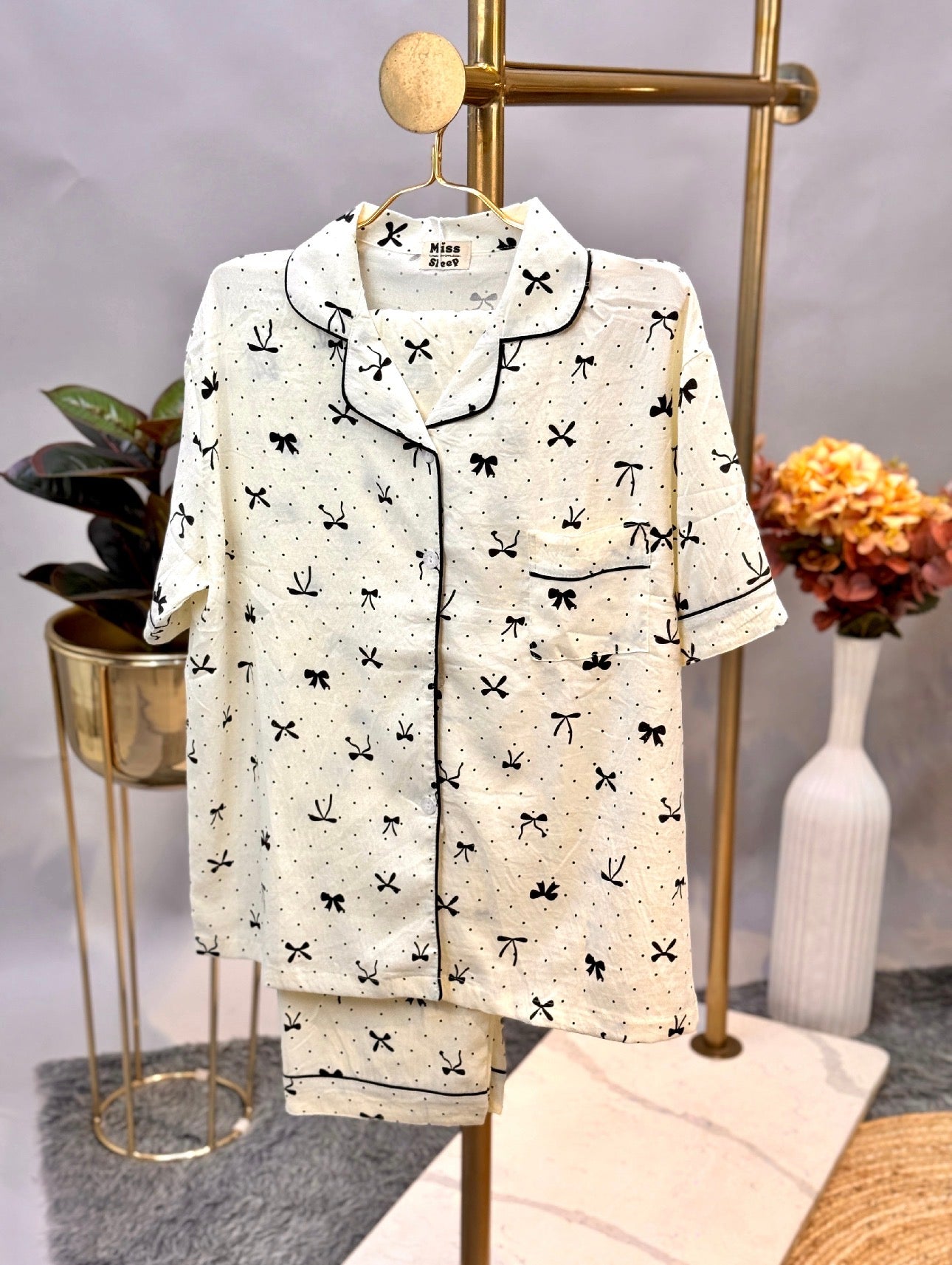 Bow Print Two-piece Sleepwear Set