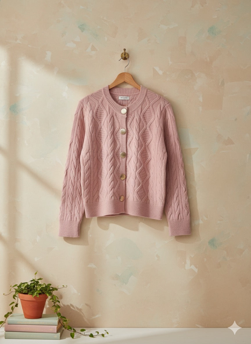 Pink Cable Knit Cardigan.