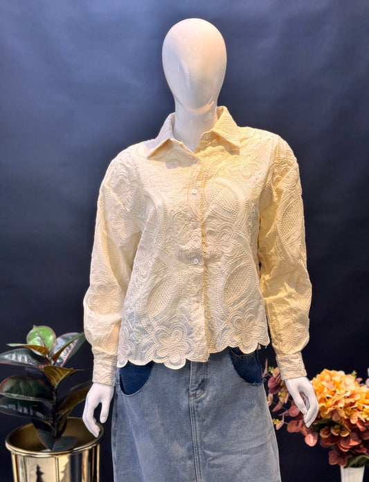 Cream Floral Whisper Lace Shirt