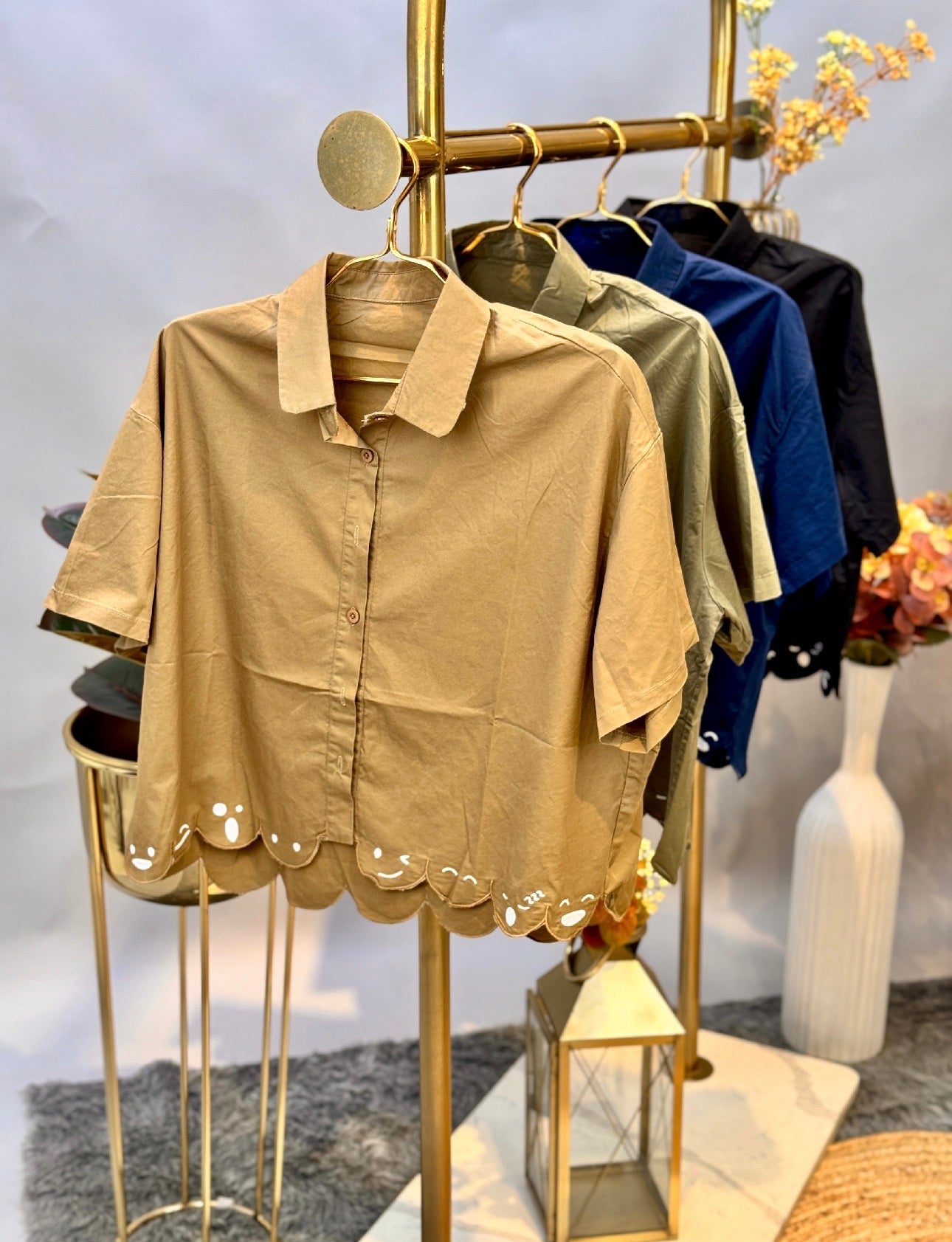 Beige Scallop Hem Shirt