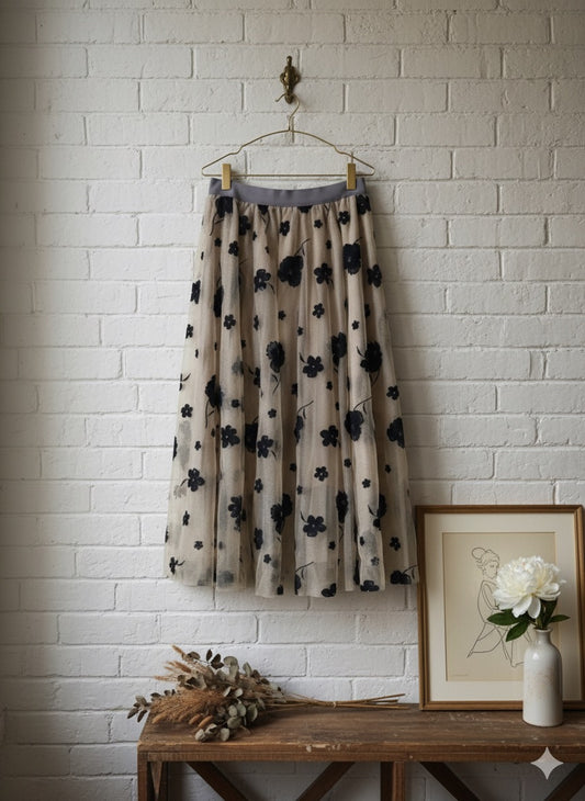 Pastel Pink Floral embroidered Tulle skirt.