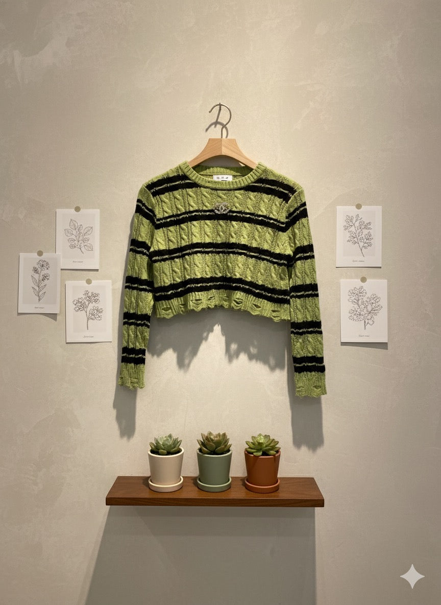 Striped Cropped Jumper - Green