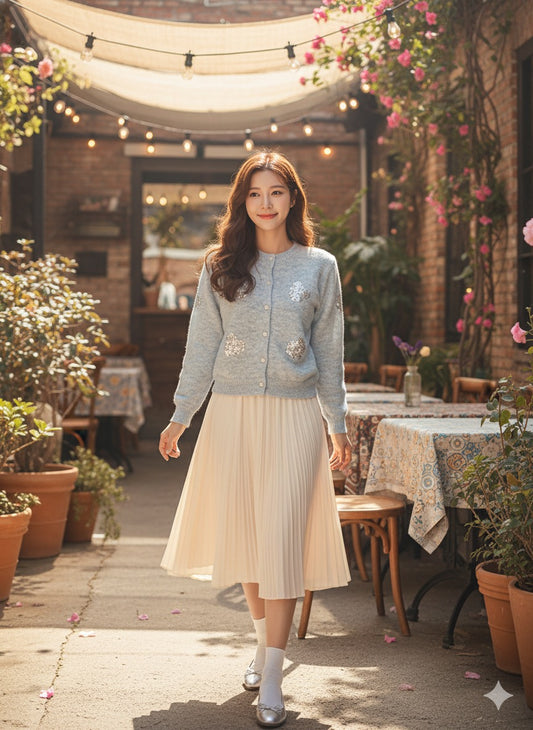 Sequin-Embellished Heart Cardigan - Blue