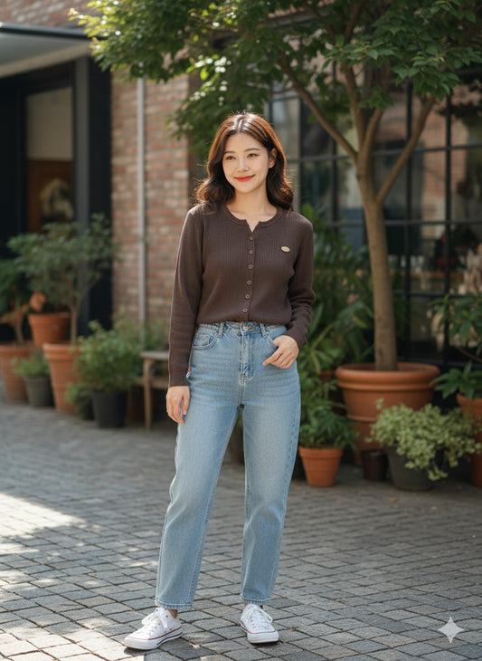 Knitted Rib Top - Brown