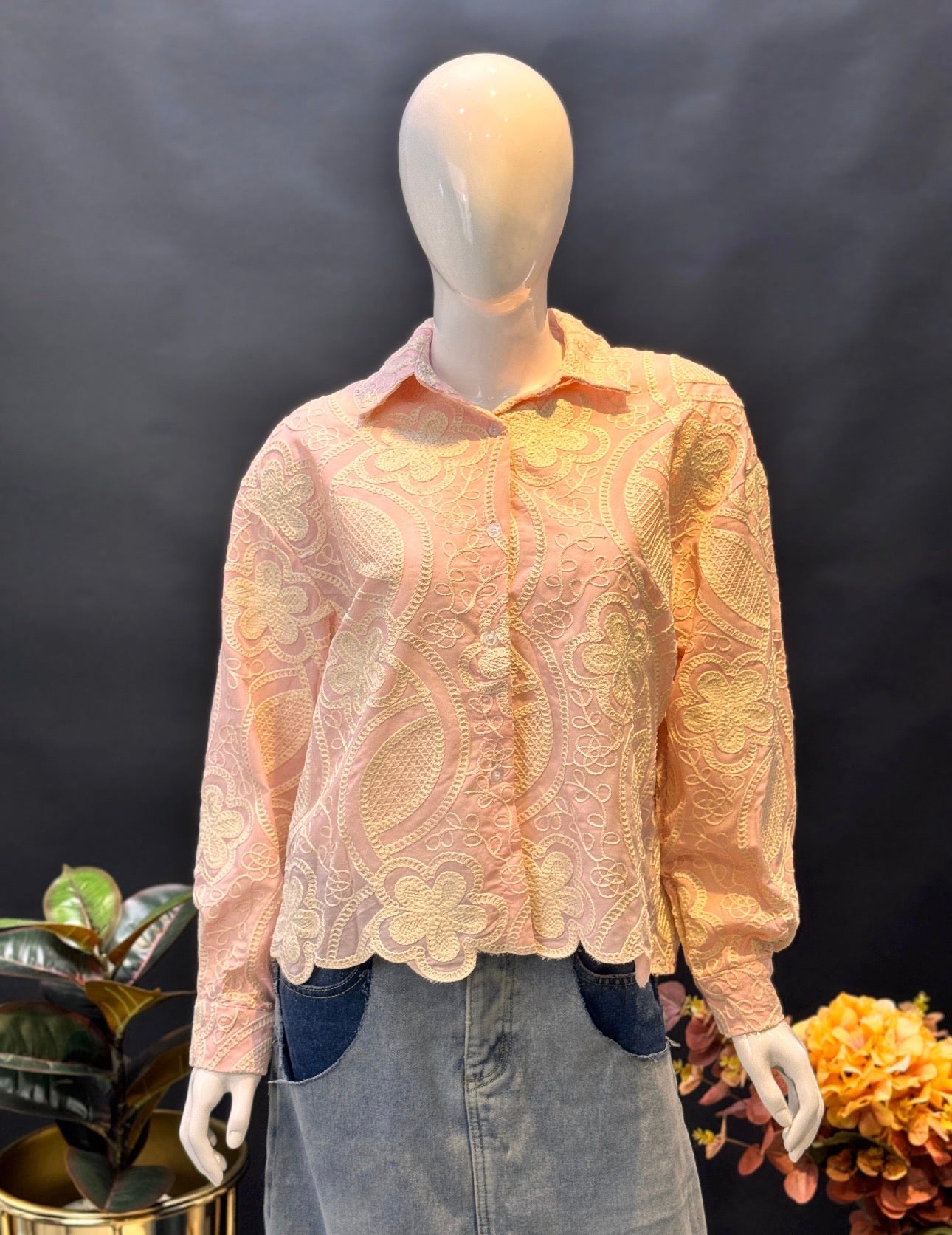 Pink Floral Whisper Lace Shirt