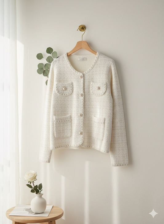 White Tweed Cardigan Jacket