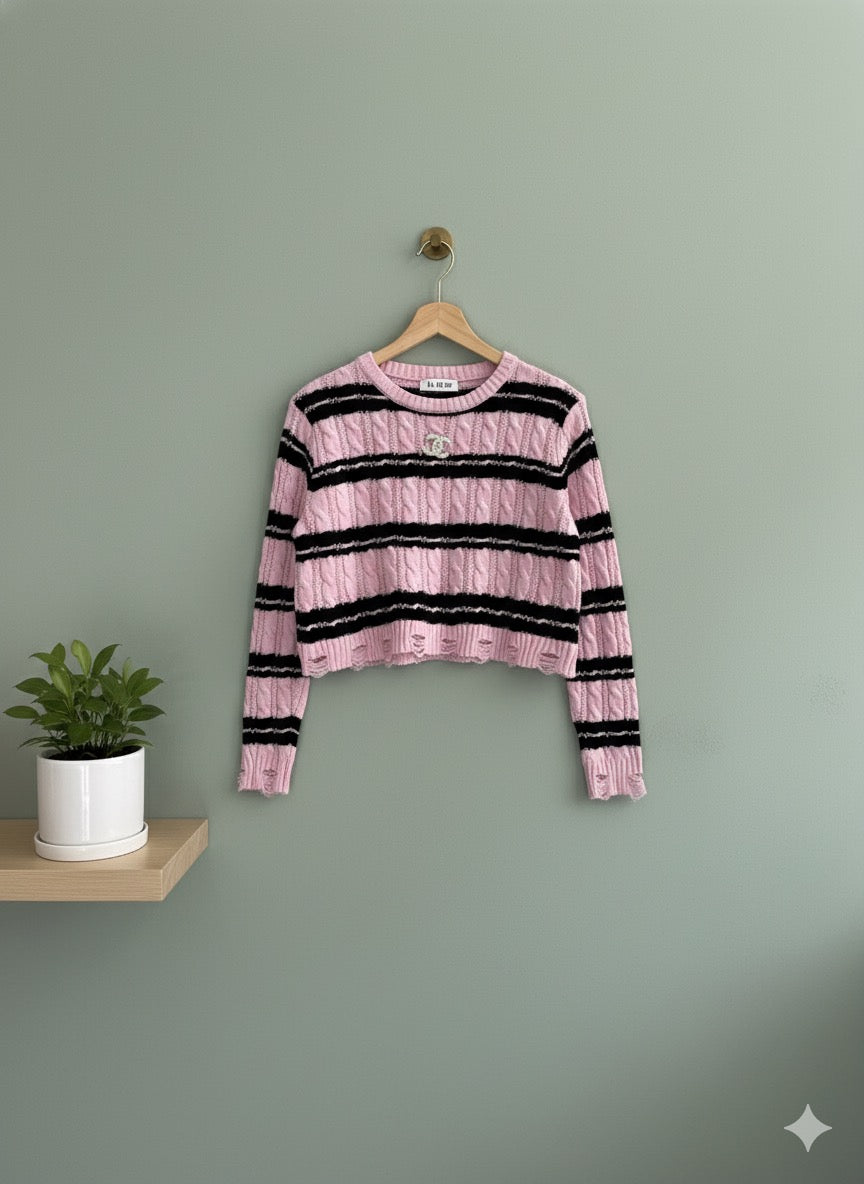 Striped Cropped Jumper - Pink
