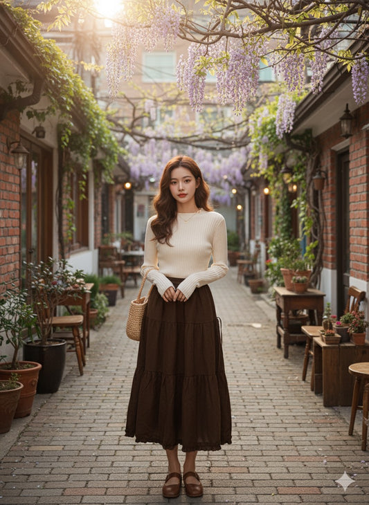 Feminine Flare Skirt - Brown