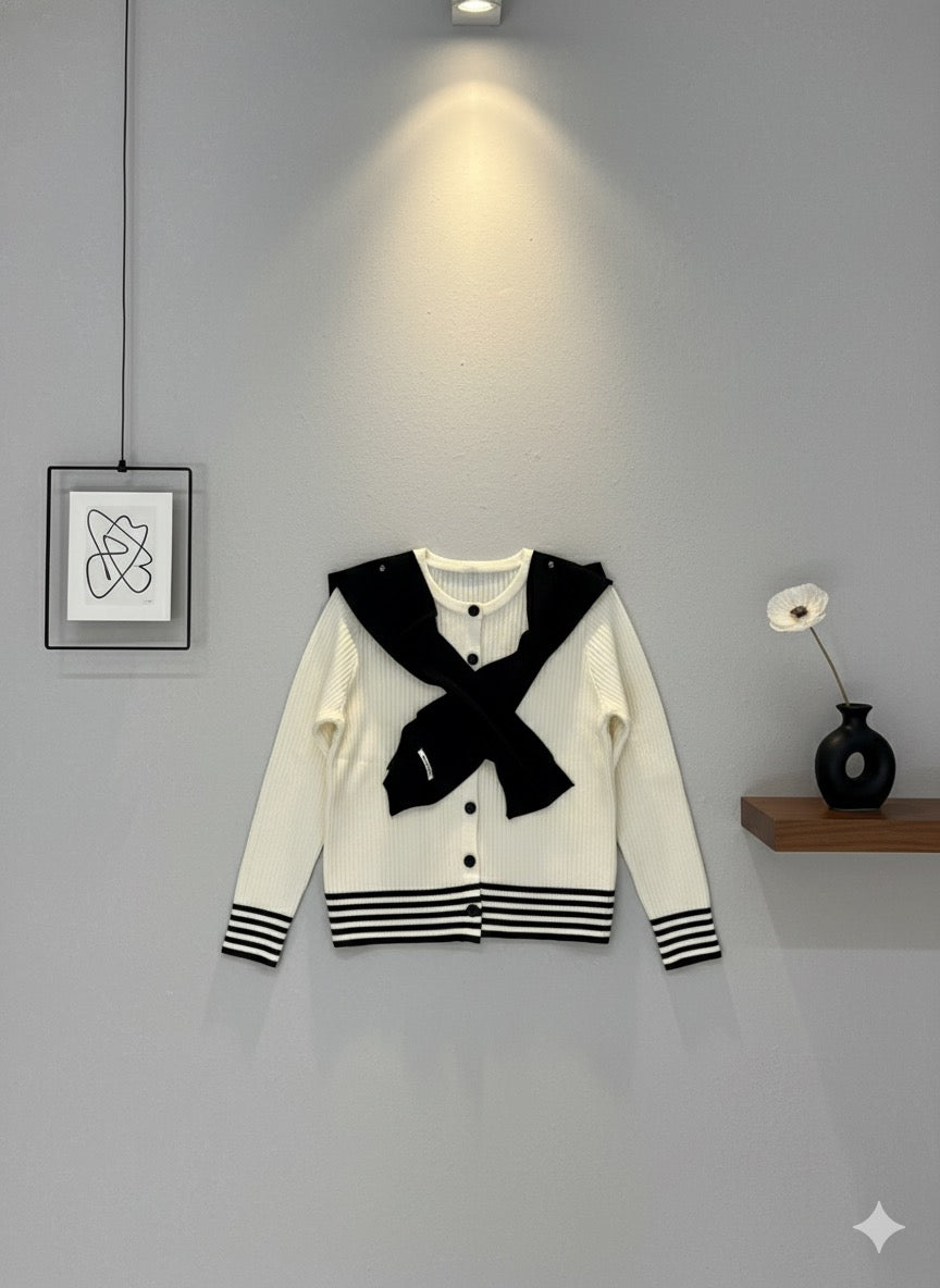 Cardigan with Scarf Tie - White