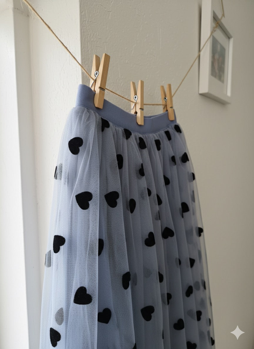 Blue Heart Print Skirt
