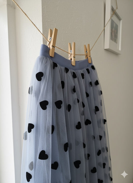 Blue Heart Print Skirt