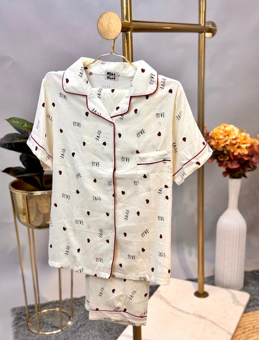 Heart Print Two-Piece Sleepwear Set