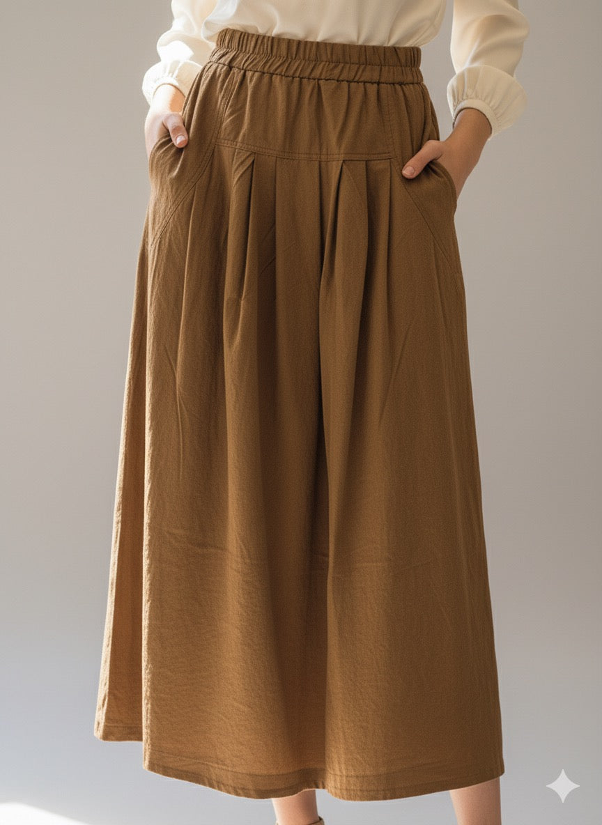 Brown Flared Skirt With Pleats