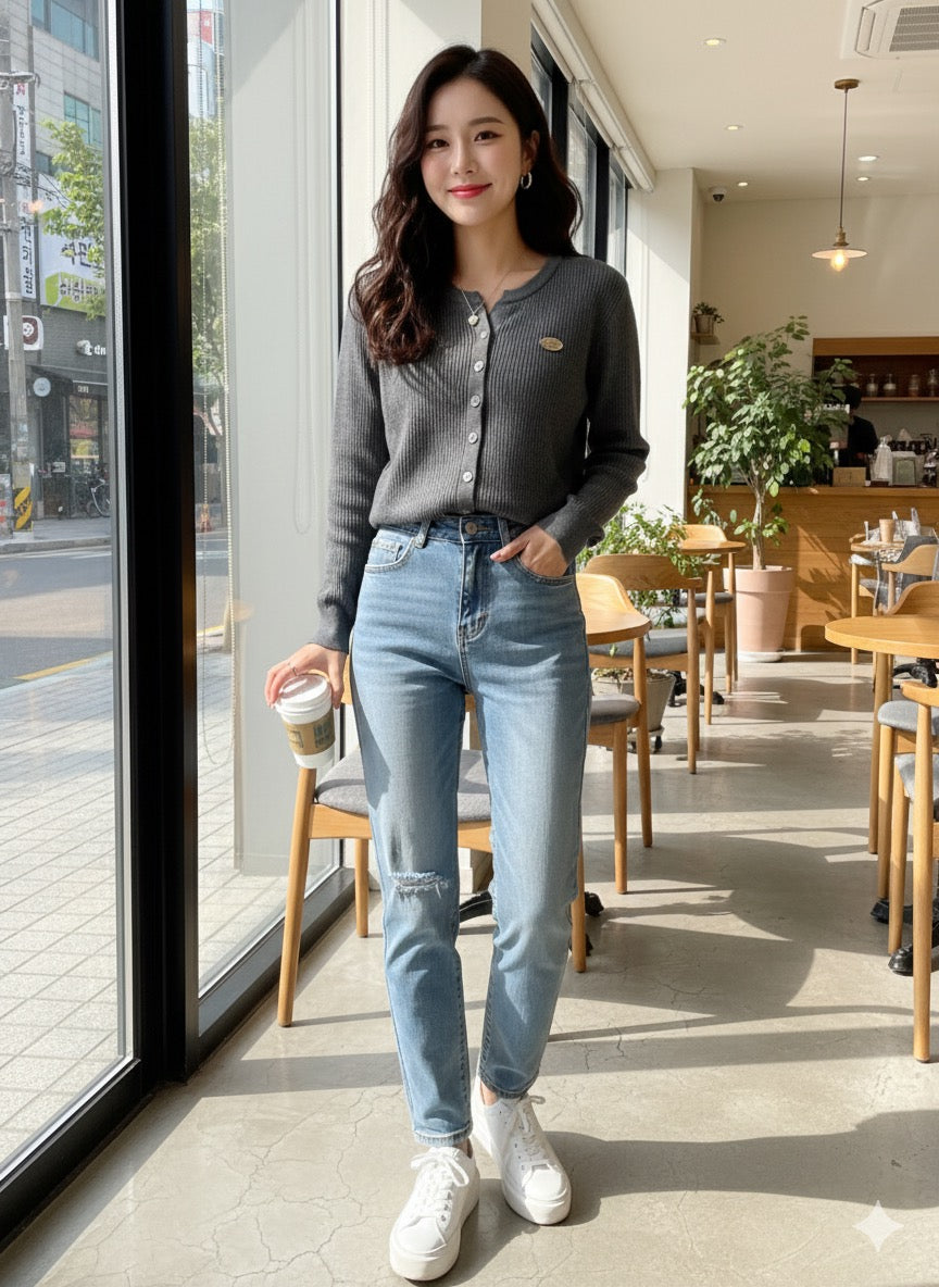 Knitted Rib Top - Ash