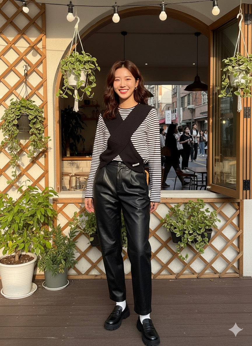 Crossover Stripped Top - Black