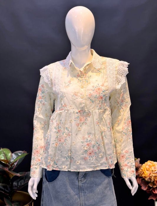 Floral Printed Lace Yolk Top