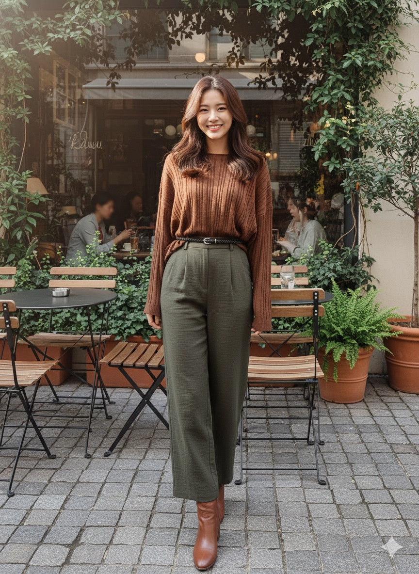 One-Shoulder Knit With Belt - Brown
