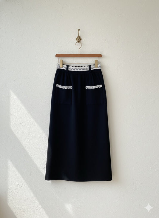 Vintage Lace Accent Skirt - Black