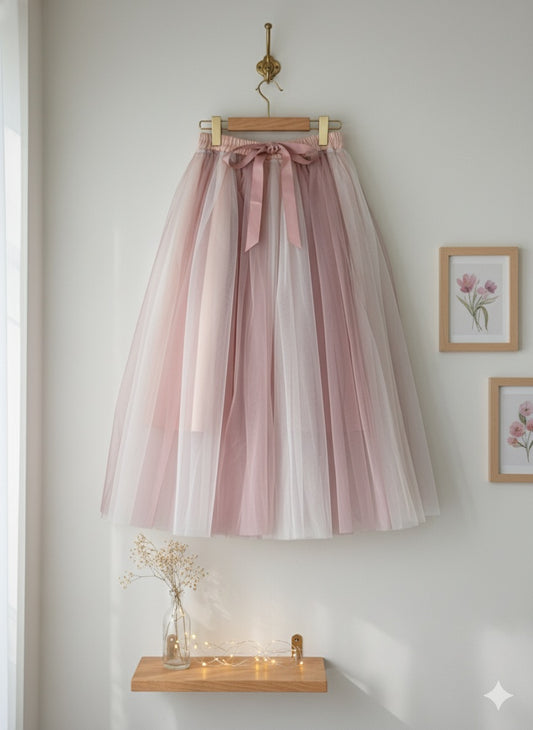 Pink Layered Tulle Skirt
