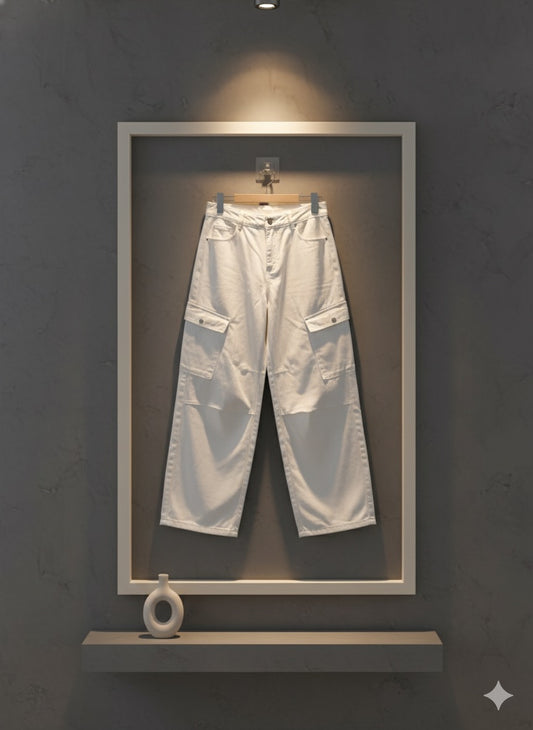 Wide-Fit Cargo Trouser - White
