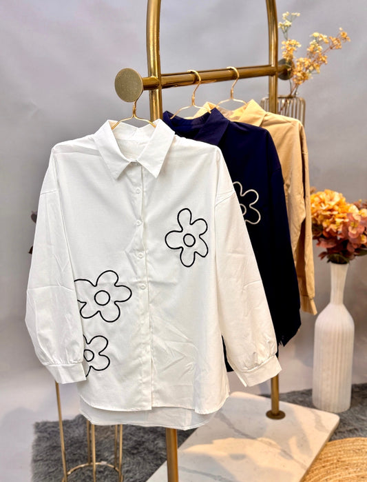 White Oversized Embroidered Modesty Shirt