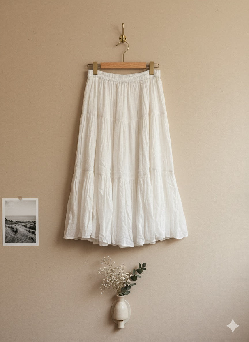 White Boho Tiered Long Skirt