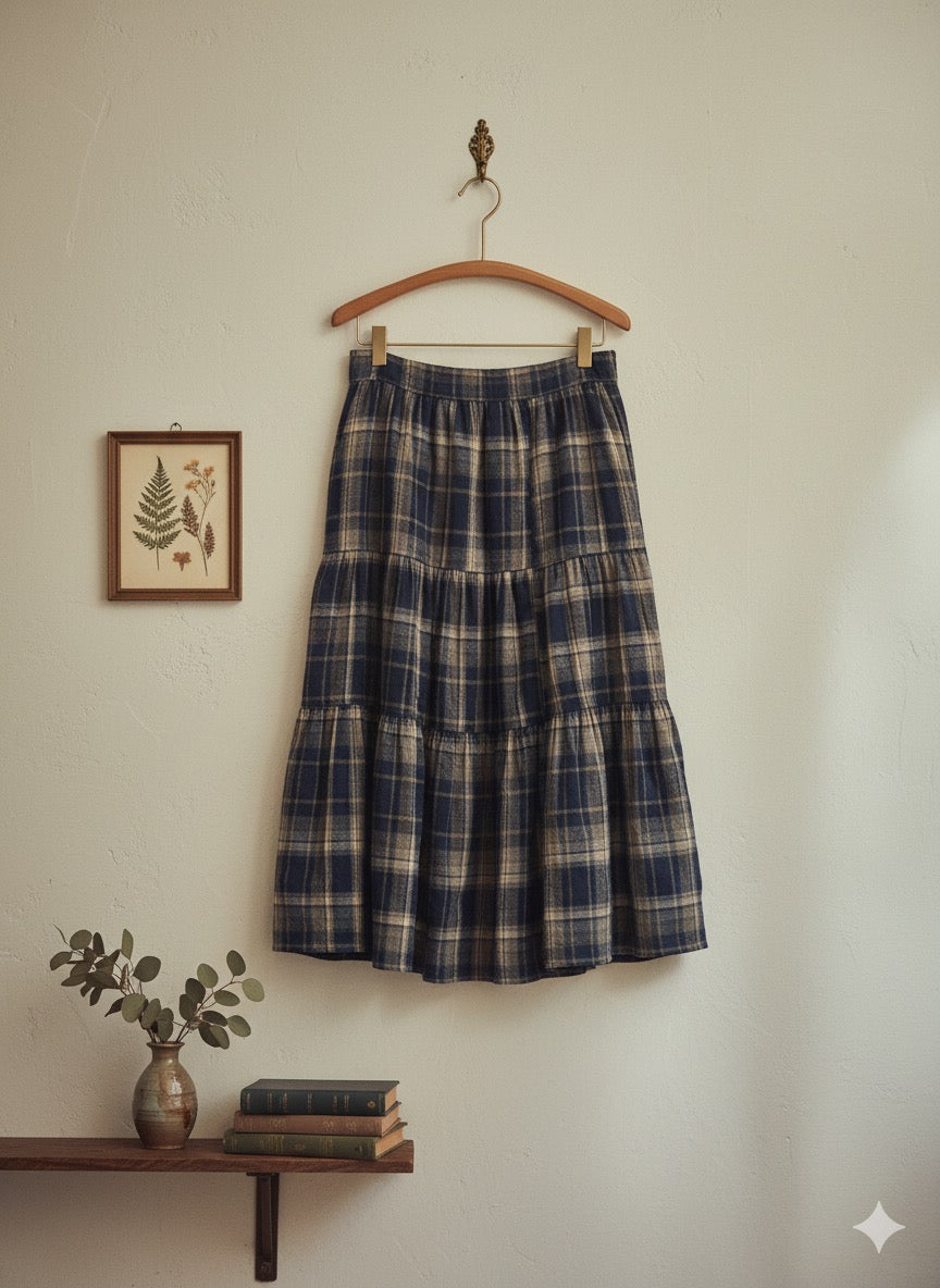 Flannel Tiered Skirt - Blue