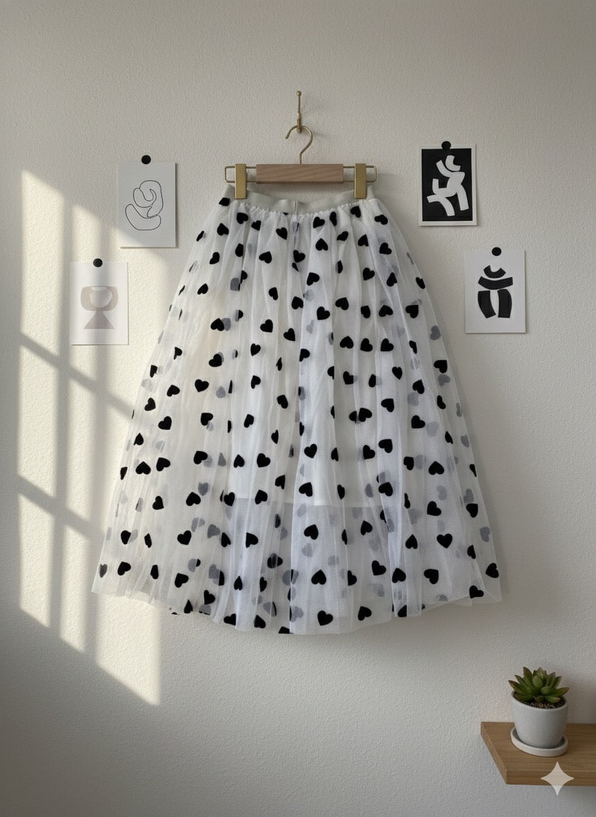 Off White Heart Print Skirt
