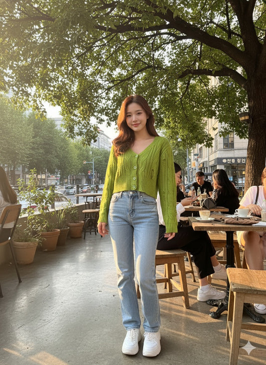 Distressed Cropped Top - Green