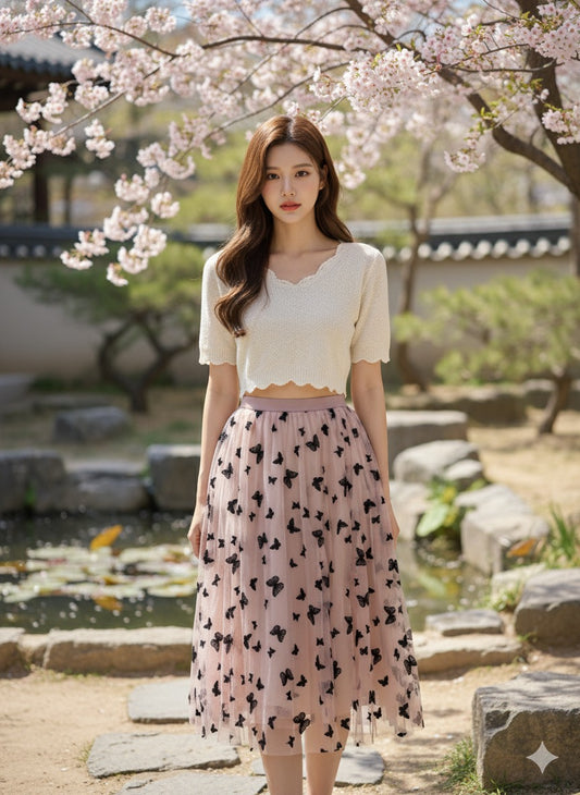 Butterfly Print Skirt - Pink