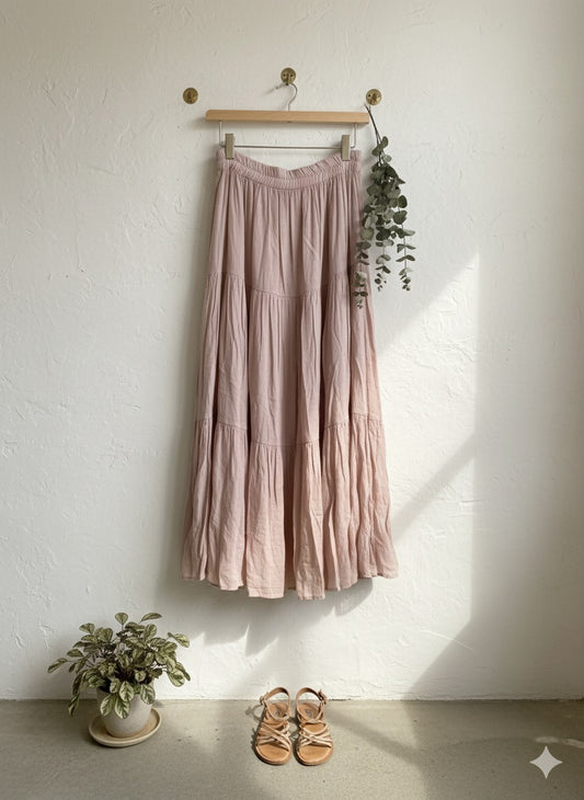 Pink Boho Tiered Long Skirt