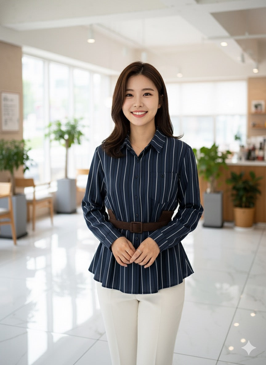 Flounce Stripe Shirt - Blue