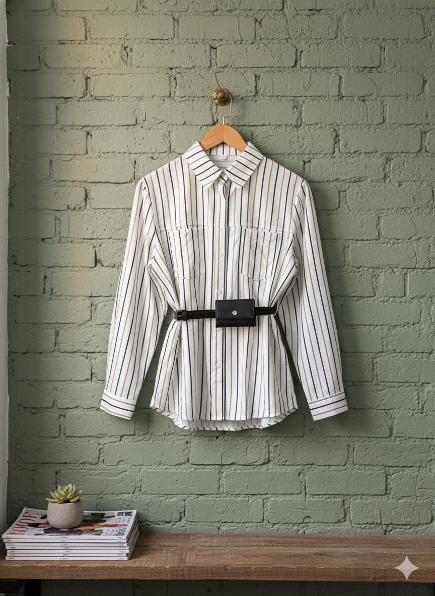 Flounce Stripe Shirt - White