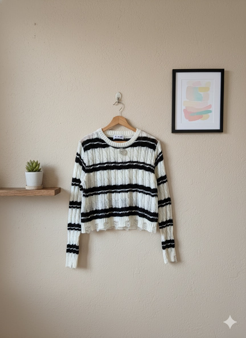 Striped Cropped Jumper - White