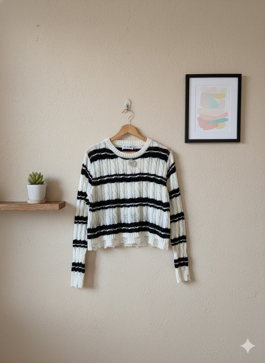 Striped Cropped Jumper - White