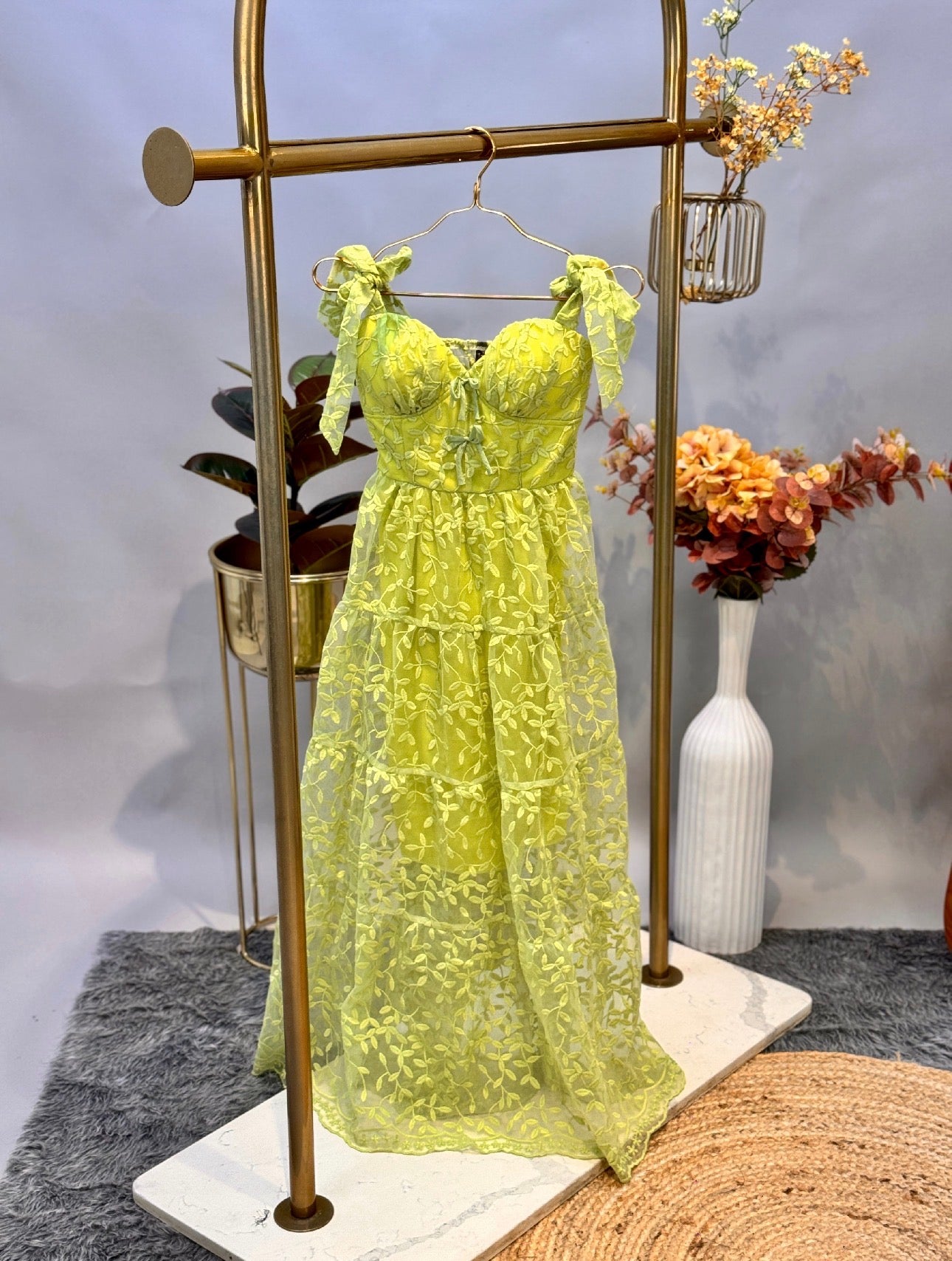 Green Aesthetic Tie-Strap Sundress
