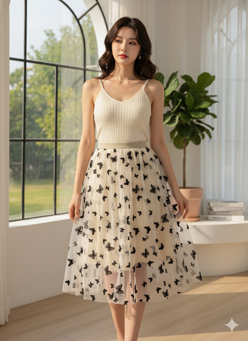 Butterfly Print Skirt - Off White