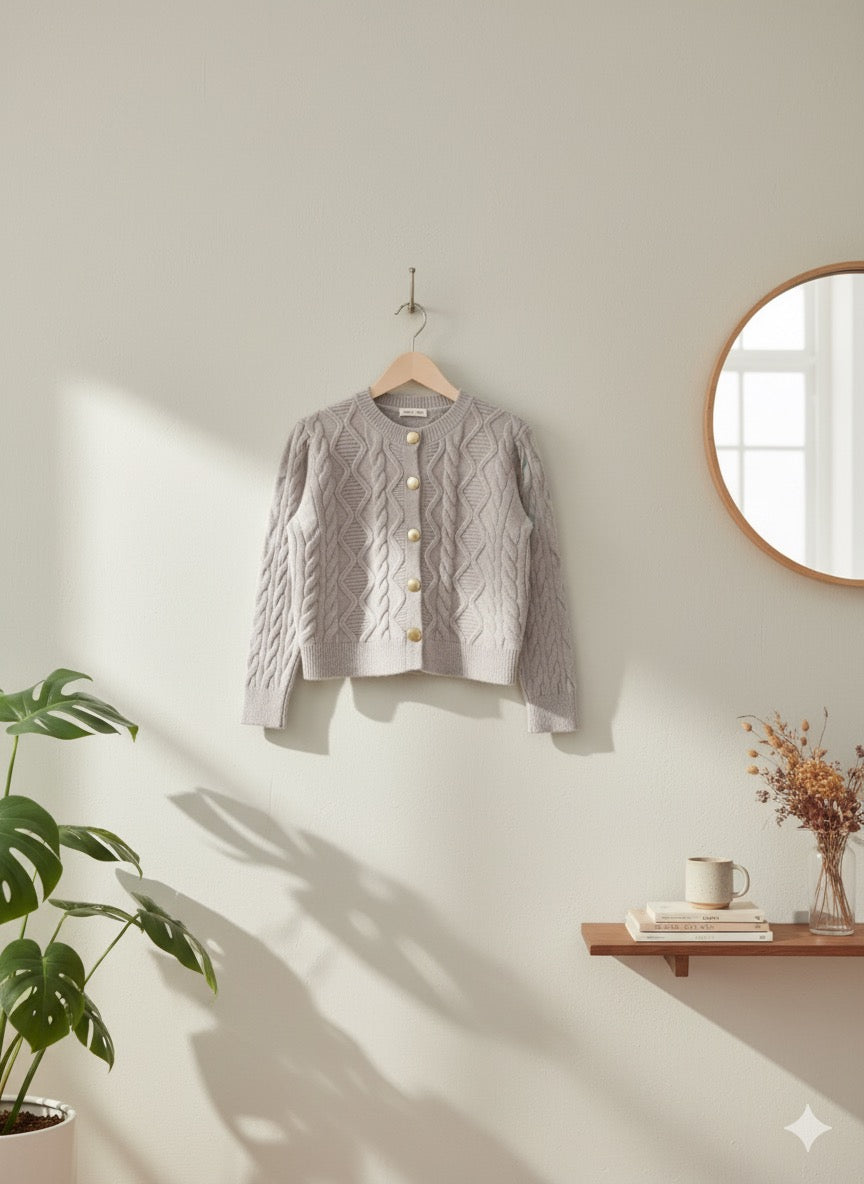 Lavender Cable Knit Cardigan.