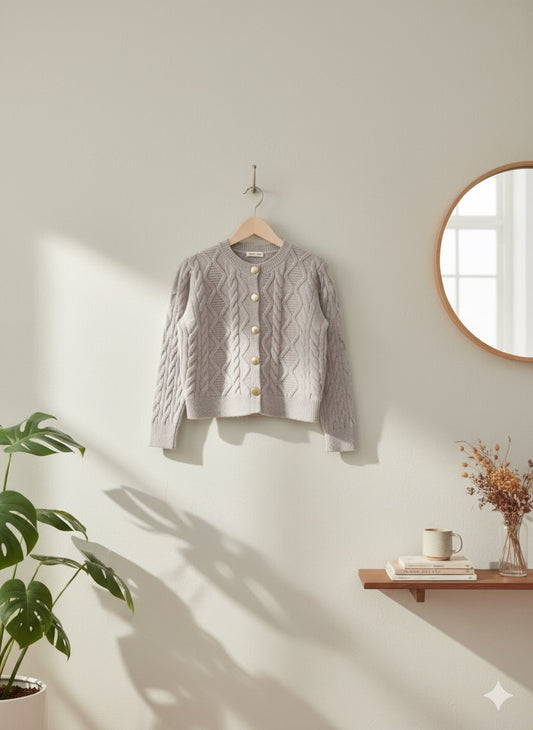 Lavender Cable Knit Cardigan.