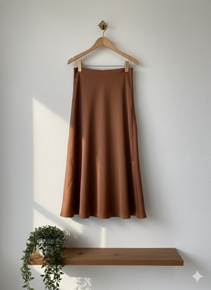 Glow Satin Skirt- Brown