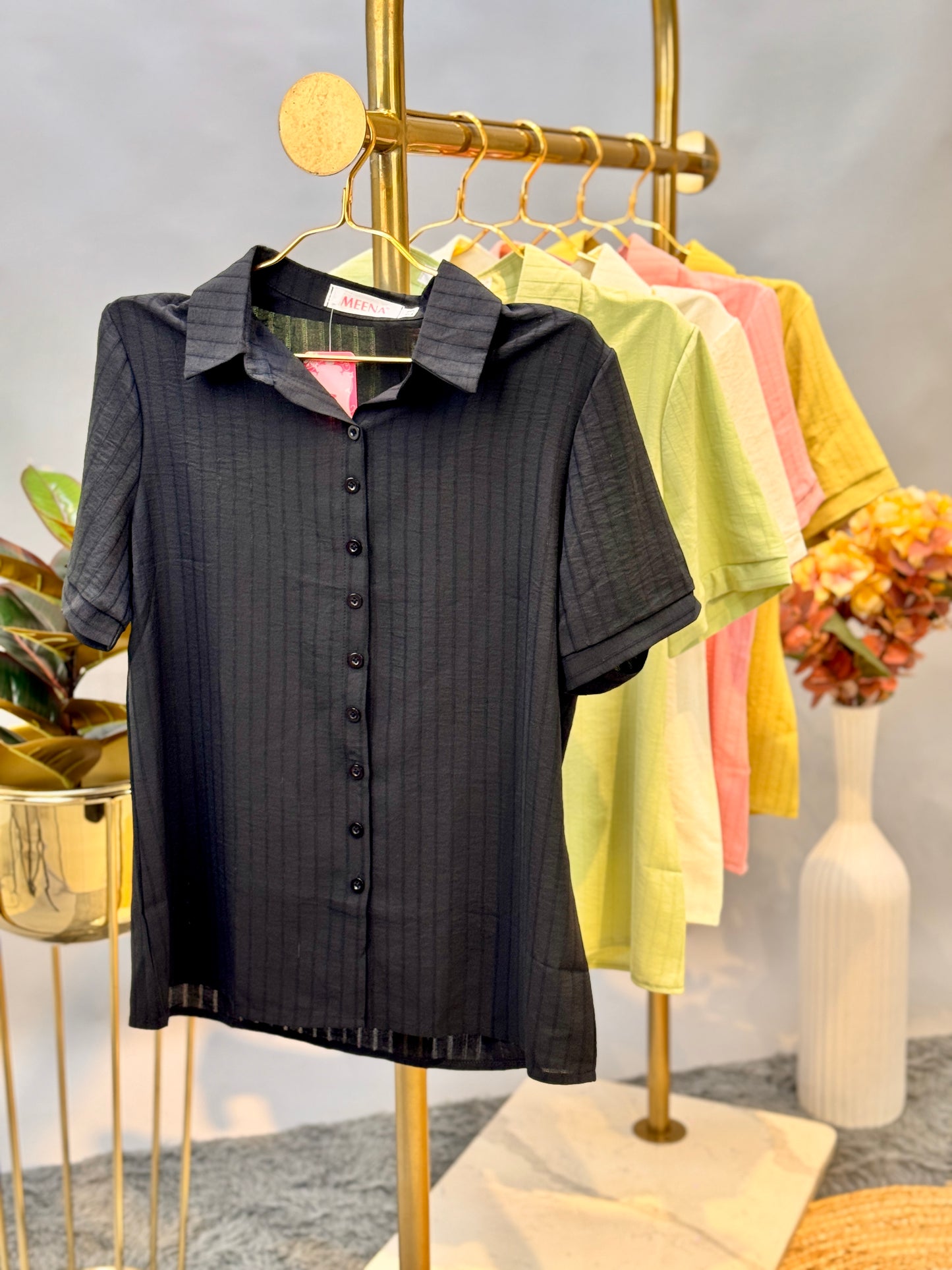 Vertical Rib Textured Collared Shirt