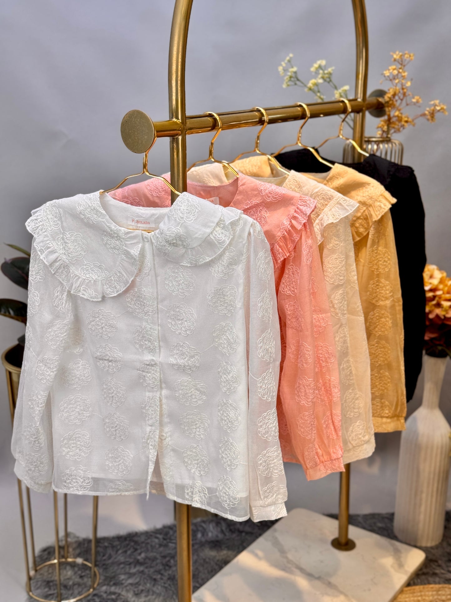 Sheer Embroidered Peter Pan Collar Blouse