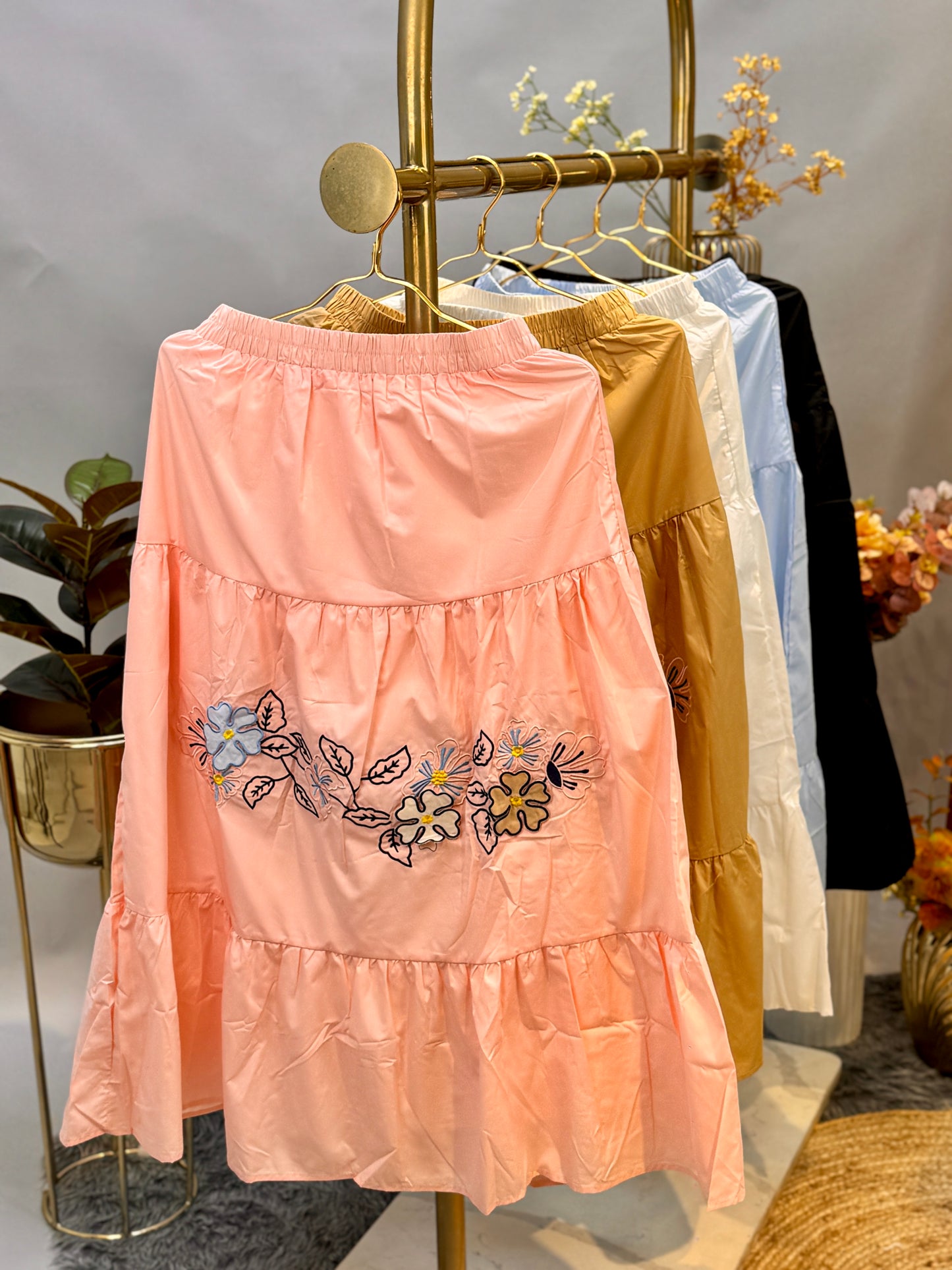 Tiered Embroidered Skirt