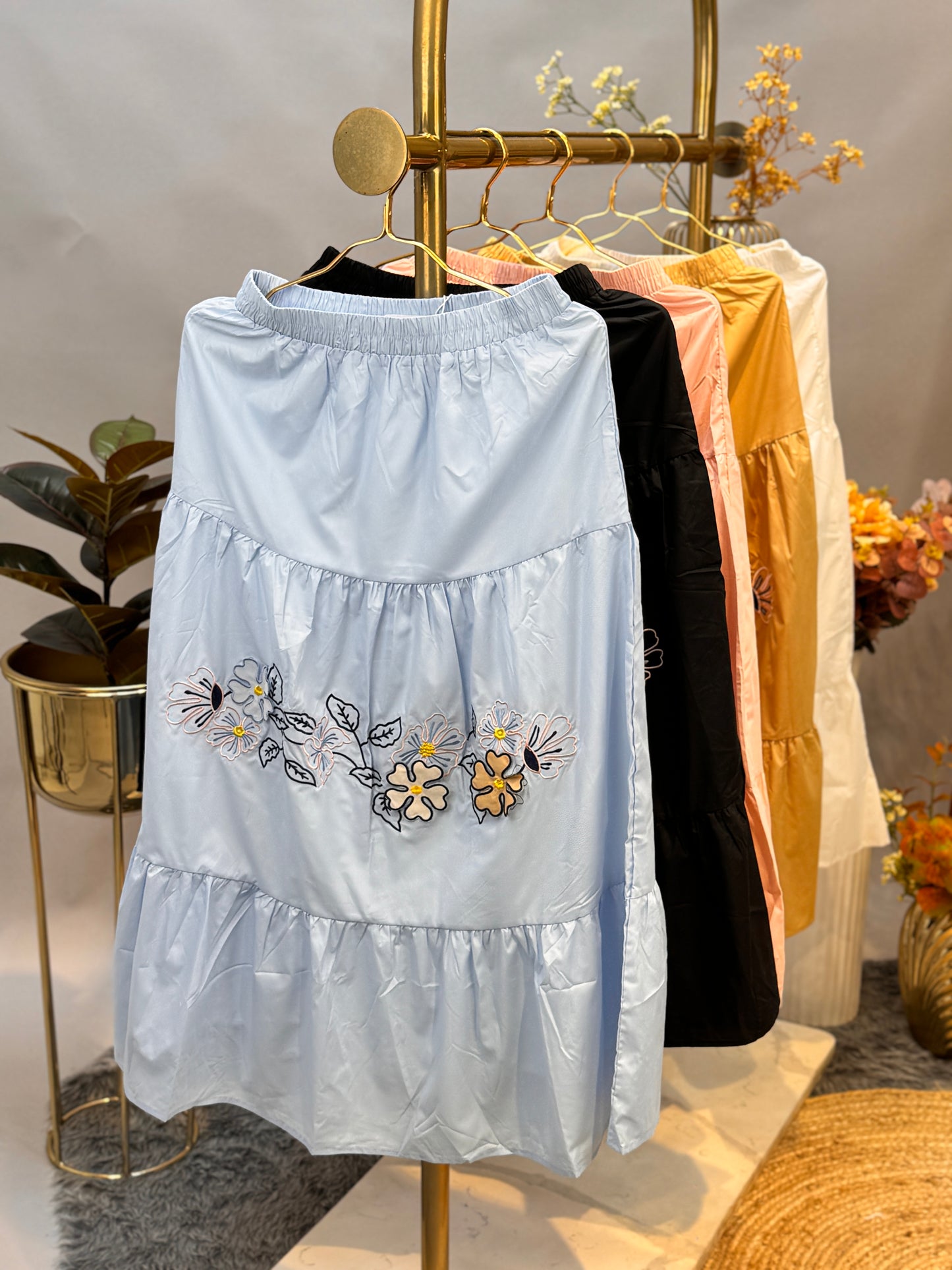 Tiered Embroidered Skirt