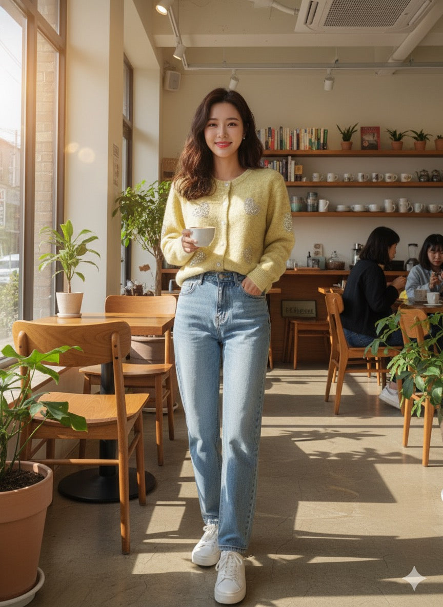 Sequin-Embellished Heart Cardigan - Yellow