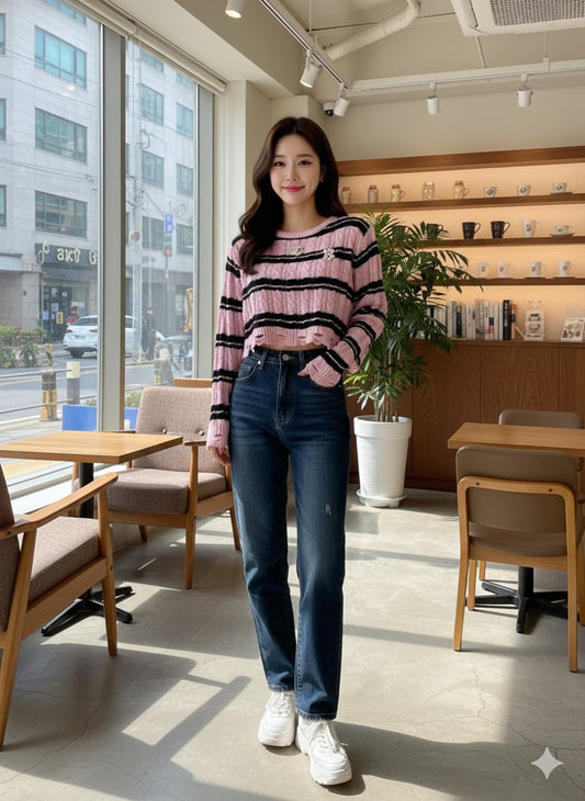 Striped Cropped Jumper - Pink