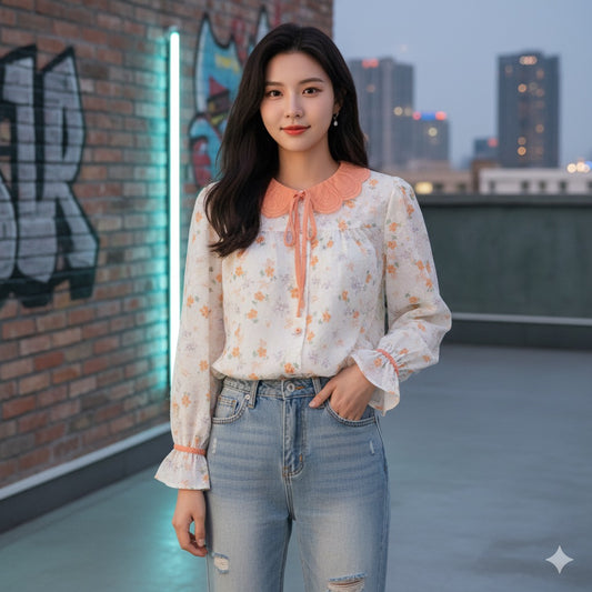 Vintage Floral Embroidered Peter Pan Collar Blouse