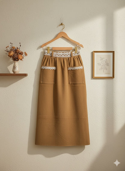 Vintage Lace Accent Skirt - Caremel